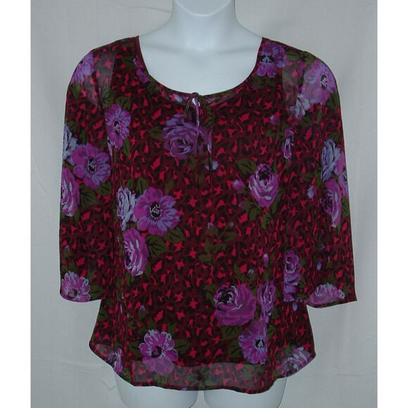 Colorful Sz Large Solid Tank & Sheer Floral Blouse 2 Pc Set ISAAC MIZRAHI LIVE - Picture 1 of 5